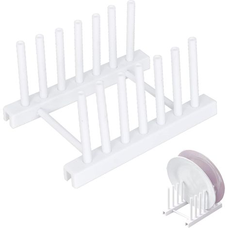 Égouttoir à vaisselle, 6 emplacements, en plastique, support pour ustensiles de cuisine, organiseur pour assiettes, couvercles de casseroles, livres (blanc) (1/5)