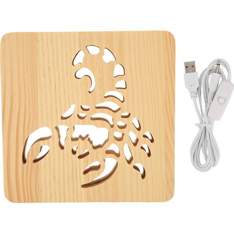 Lampe LED 3D Scorpion en Bois, Connexion USB, Lumière Chaude pour Chambre, Bureau ou Café, Aide au Sommeil Décoratif (1/5)