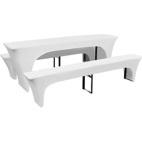 3-tlg. Hussen-Set für Biertisch und Bänke Weiß 220x70x80 cm vidaXL