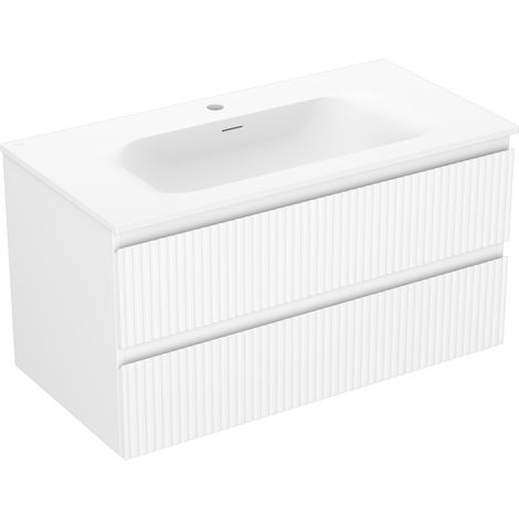 Mexen Rivel mobile bagno 90 cm con lavabo Vela, 2 cassetti, scanalato, bianco opaco - 91A20-09047-2-BFF01-W23M01 (1/5)
