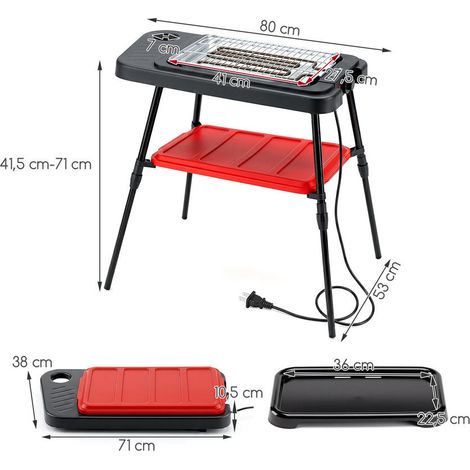 Pour 4 à 6 personnes, barbecue électrique pour balcon, jardin ou cuisine, pieds amovibles et hauteur réglable (1/4)