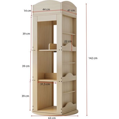 Bibliothèque pivotante à 360°, étagère à livres avec rangement rotatif, meuble de stockage pour enfants et adultes, présentoir à albums multifonctionnel (4 niveaux, 142×63×63 cm). (1/5)