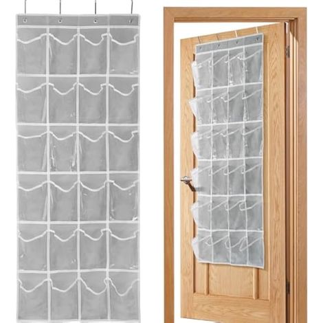 Over the Door Organiseur de chaussures à suspendre avec 24 poches, gris, 162,6 x 48,3 cm (1/5)