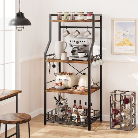 Étagère de Cuisine - 4 Étagères et 6 Crochets - Style Industriel - Marron Rustique et Noir,60×40×130cm (1/5)