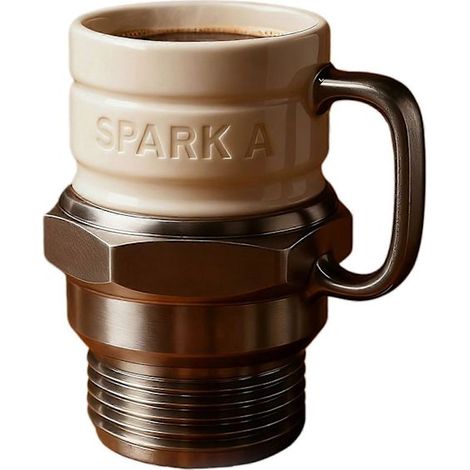 Keramikbecher in Form einer Zündkerze – ideales Geschenk für Autoliebhaber und Mechaniker.