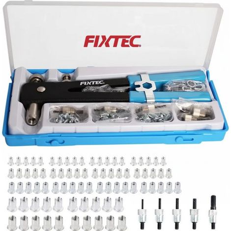 Pince à rivets filetés 11" avec 5 mandrins M3 à M8 et 80 écrous à sertir – Coffret 86 pièces - Fixtec