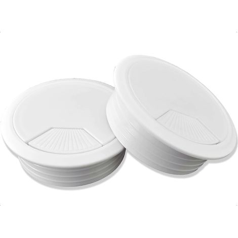 x Passe-câbles de bureau, cache-câbles, gestion des câbles de bureau, câble de jeu PC, passe-câbles, diamètre : 60 mm, rond, blanc (1/2)