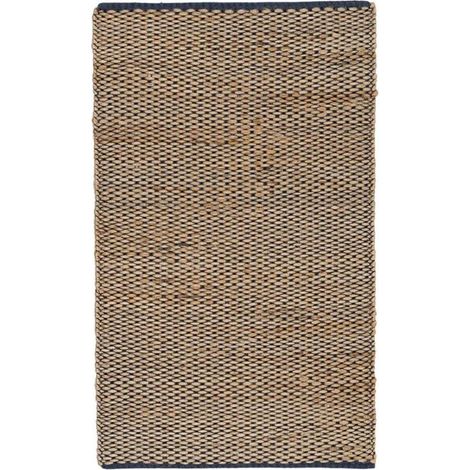 Tapis rectangulaire - JUANIO - 70 x 140 cm - 60% jute/40% coton - naturel, motifs noir et beige