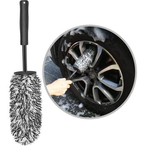 Brosse Jantes Voiture, Brosse de Nettoyage en Microfibre pour Jante, Brosse de Roue de Voiture Sans Créer de Rayure - Noir (1/4)