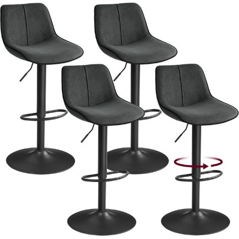 Lot de 4 tabourets de bar pivotants réglables hauteur 49,5 x 45 x 109,5 cm assise ergonomique style moderne en velours gris anthracite (1/2)