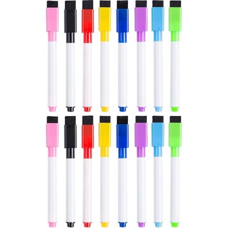 Marqueurs pour tableau blanc pointe fine - marqueur pour tableau blanc avec gomme - Avec gomme et aimant - 16 pièces (1/5)