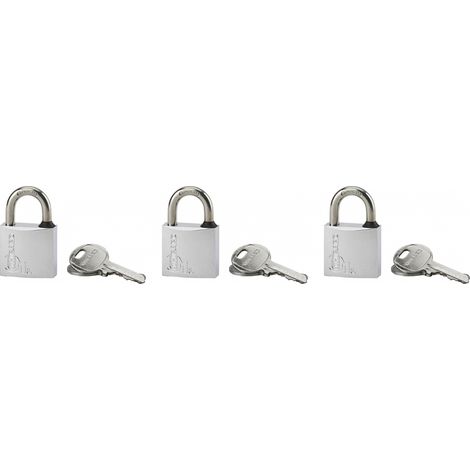 Set di 3 lucchetti 30 mm a chiave uguale, ottone cromato, arco inox, 6 chiavi – THIRARD (1/4)