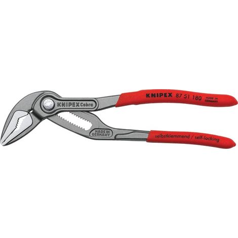 KNIPEX 87 51 180 SB Cobra® ES Pinza regolabile per tubi e dadi extra-affusolata Rivestita in plastica antiscivolo bonderizzata grigia 180 mm