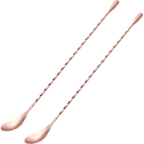 Lot de 2 cuillères à cocktail de 30 cm (12 pouces), à long manche, couleur or rose.-AquaForge (1/5)