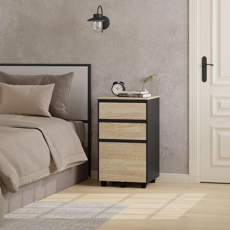 WOLTU Mobile File Cabinet Documents Storage w/ 5 Wheels Light Oak (1/5)