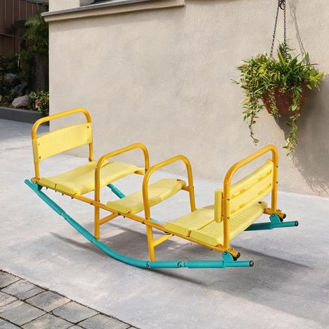 Bascule 3 places bleu et jaune avec dossier et structure en acier (1/5)