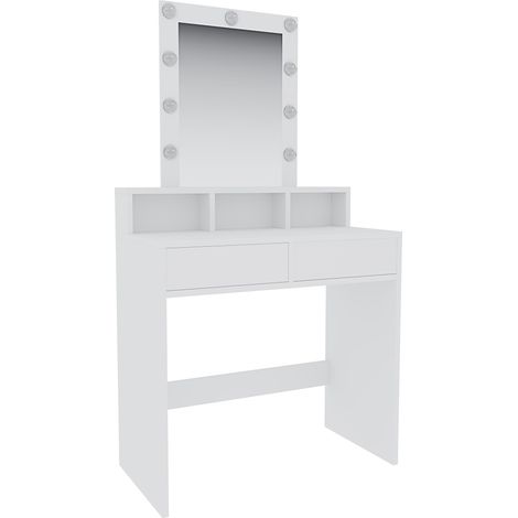 Toeletta Tavolino Da Trucco Tavolo Con 9 Luci LED Con Luminosità Regolabile Specchio 2 Cassetti 3 Scomparti A Giorno Postazione Make Up In Legno Design Moderno 40 x 80 x 145 Cm Bianco