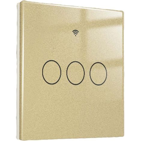 Interruttore Wifi Da Parete 86X86 Pannello Touch 3 Tasti Colore Oro WiFi + RF 433 Compatibile con Amazon Alexa e Google Home