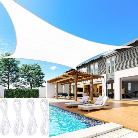 (360 cm long  360 cm wide) Rectangular sunshade sail, with rope, waterproof, 95% shade rate, for patios, gazebos, white