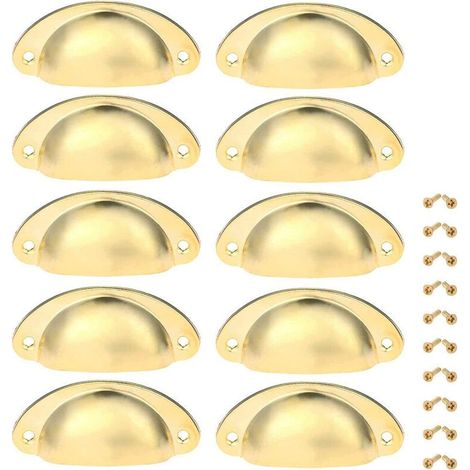 10 pezzi Maniglia vintage dorata a conchiglia per mobili, per cassetti, armadi e ante, 82 mm, con viti (1/5)