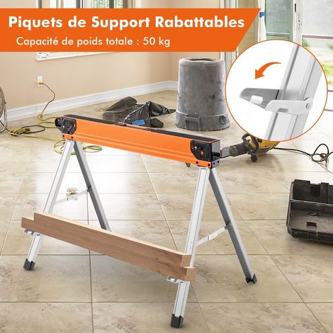 Lot de 2 tréteaux pliables en métal supportant 500 kg avec supports amovibles et surface antidérapante pour atelier et chantier (1/5)