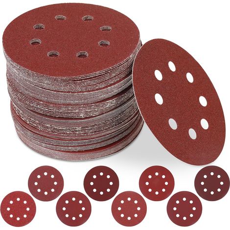 100 Pièces Disque Abrasif 125mm, 8 Trous Papier à Poncer (1/5)
