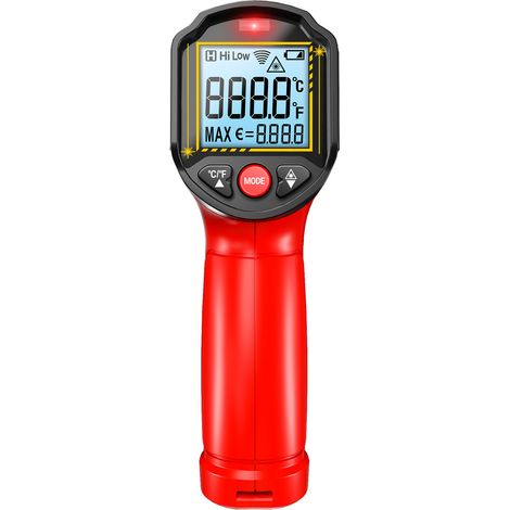 Thermomètre infrarouge sans contact pistolet de mesure de température -50°C à 600°C (-58°F1112°F) émissivité réglable rapport 12:1 écran LCD rétroéclairé alarme haute/basse maintien données arrêt auto (1/5)