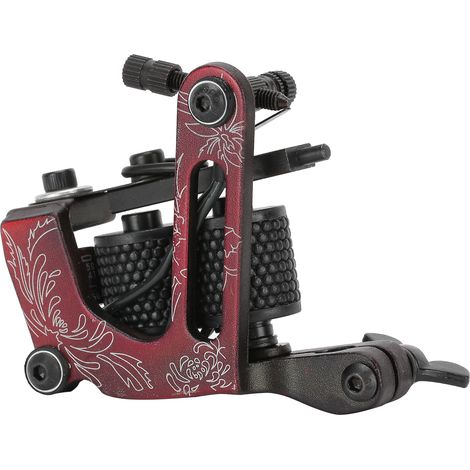 Pistolet à tatouer spiralé pour débutants, motif chrysanthème, avec lignes et ombrage, modèle 22010-2, rouge. (1/5)