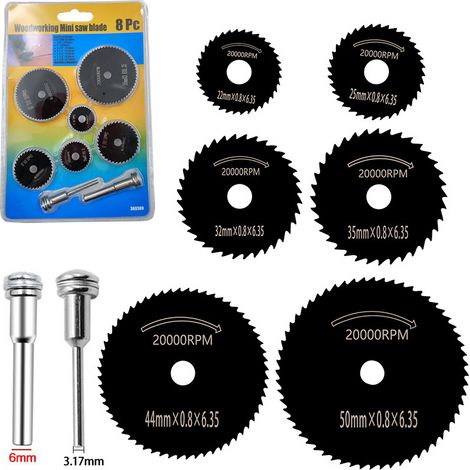 Lot de 8 mini outils rotatifs à lame de scie circulaire pour ensemble d'outils électriques de coupe de métal (noir)