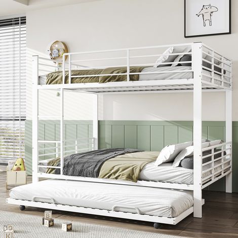 Etagenbett mit Ausziehbett für 3 Personen, 140 x 200 cm, Metall, Weiß HAVRYA (1/5)