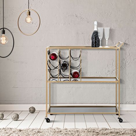 Carrito Druski, 3 estantes, ruedas, con portabotellas, 79x40x82h cm negro (1/5)