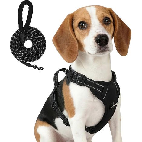 Harnais Chien Anti Traction, avec Une Laisse et 3 Boucles Noir M (1/5)