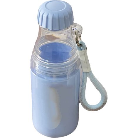 Gourde portable avec cordon, gobelet amovible, double compartiment, étanche, idéale pour le bureau, la maison, la voiture et les activités de plein air (bleue). (1/5)