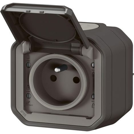Legrand – Prise de courant étanche 2P+T saillie – Indice de protection IP55 – Anthracite – Pour chantiers humides – 16A