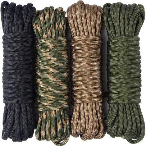 Lot de 4 cordes paracorde – 6 m – Nylon 7 brins – Survie, DIY, bracelets, porte-clés – Plein air (1/5)