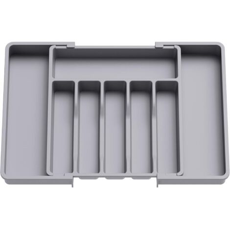 Range Couverts, Plateau d'Ustensiles Extensible pour Tiroir, Organisateur de Tiroir Réglable pour la Cuisine, Rangement Compact en Plastique pour contenir des Cuillères, Fourchettes, Gris (1/5)
