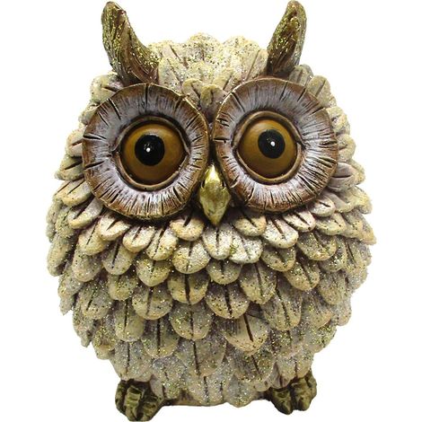 Figura de búho de resina beige con purpurina dorada 10 cm (1/5)