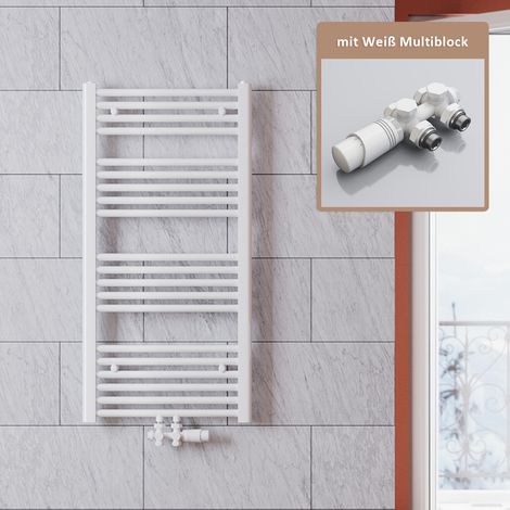 SONNI Handtuchtrockner Bad 1000x500mm Badheizkörper Weiß Heizkörper thermostatkopf,mit Ventil,443 Watt (1/5)