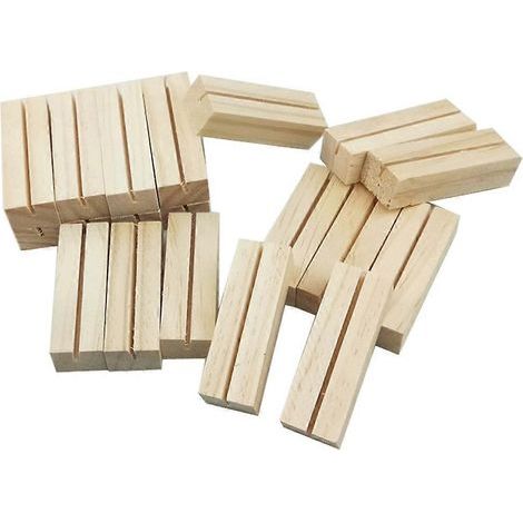 Lot de 20 supports photo en bois, porte-photos et porte-mémos faits main pour le bureau, les mariages et les réunions.-7X2.3X1.7CM (1/3)