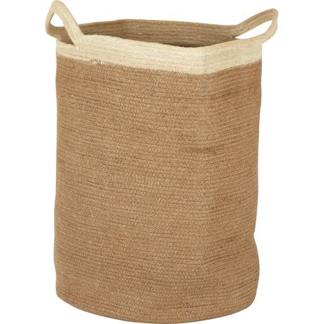 Premier Housewares Natural Finishing Basket Storage Solution For Pantry Round Kitchen Closet Bathroom Jute Basket With Vintage Design 40 x 52 x 40