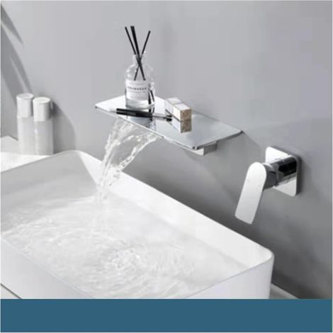 Noir Salle de Bain Cascade Bassin Bassin Mélangeur Robinet Simple Levier Montage Mural Lave-lavabo Robinet Tapis de Bain à la Cascade en Or brossé(C) (1/5)