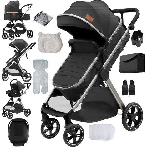 Passeggino, telaio leggero, seggiolino auto convertibile, V10-GRIGIO SCURO (1/2)