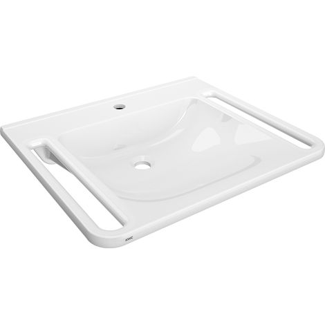KWC AR Einzelwaschtisch, MEDCARE, MIRANIT,  650x150x550 mm, weiß, Hahnloch, Griff