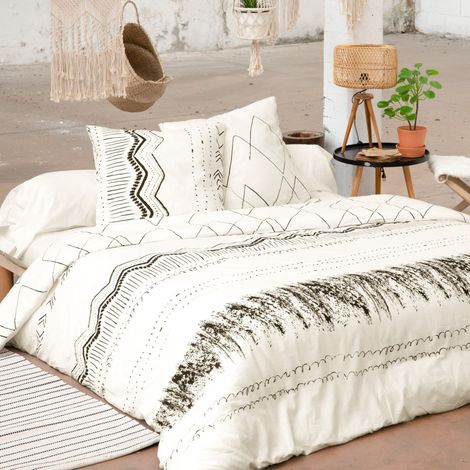 Parure de lit (housse de couette + 2 taies d'oreiller) 200x200 berbere Blanc (1/2)