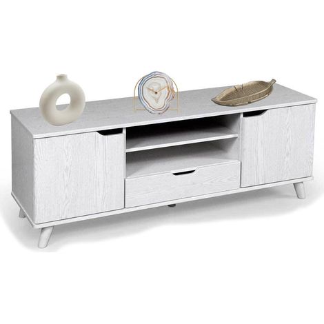 Mobile madia basso moderno per soggiorno ingresso mobiletto porta tv rovere bianco 140x40x50 cm (1/3)