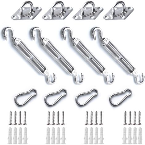 Kit de Fixation Voile d'Ombrage M5, Acier Inoxydable 304 Anti-Rouille, 12 Pièces 16 Vis, Pour Voiles Carrées et Triangulaires (1/5)