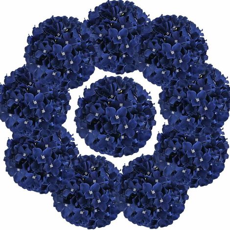 Tigrezy Têtes d'Hortensia en Soie Fleurs Artificielles avec Tiges 10 Pcs (Bleu Royal)