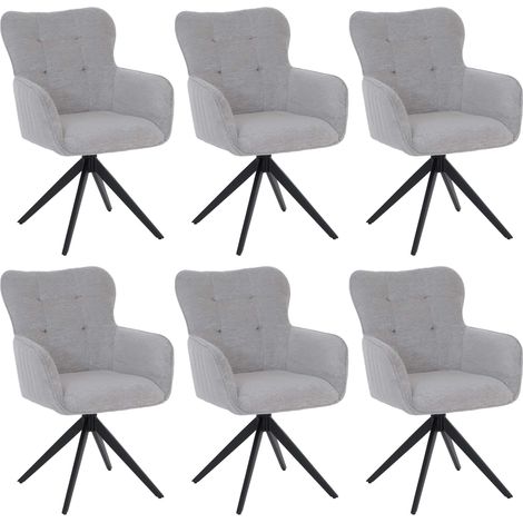 6er-Set Esszimmerstuhl HHG-307, Stuhl Armlehne drehbar Auto-Return, Stoff Chenille (680g/m²) Metall hellgrau (1/5)