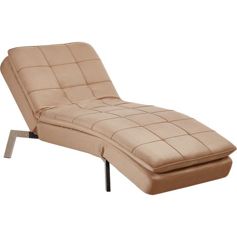 Chaise longue de terciopelo marrón claro plateado respaldo reclinable capitoné Loiret (1/5)