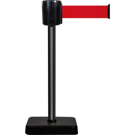 Poteau alu noir sangle rouge 10m x 100mm sur socle mobile - 2801034 (1/4)